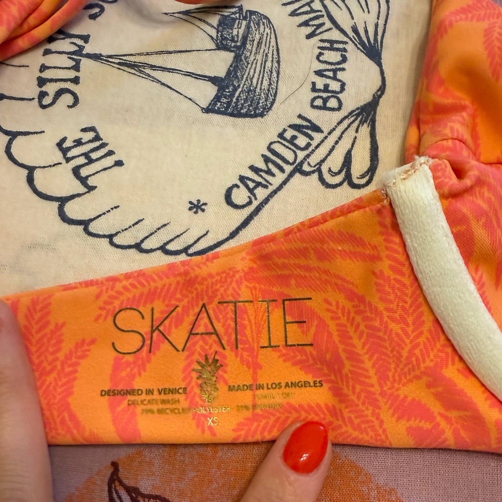 Skatie Orange & Pink Palm-Print Bikini M bottom XS top - Picture 3 of 3